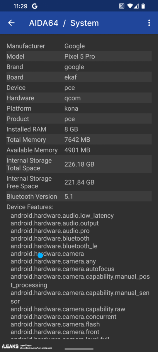 Google Pixel 5 Pro Leak