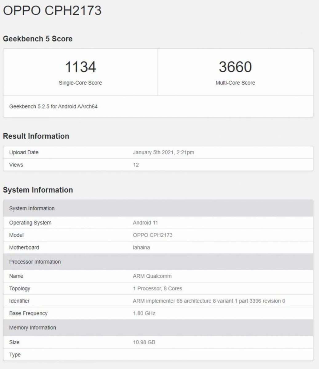 OPPO Find X3 CPH2173 Geekbench OPPO Find X3 CPH2173 Geekbench