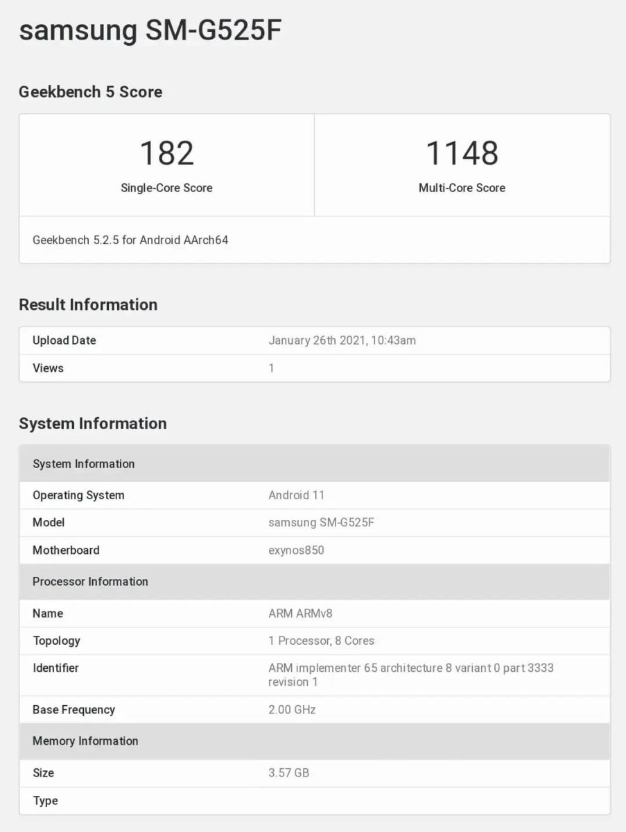 Samsung Galaxy Xcover 5 Geekbench Samsung Galaxy Xcover 5 Geekbench