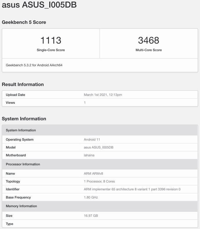 Asus ROG Phone 5 Geekbench Asus ROG Phone 5 Geekbench