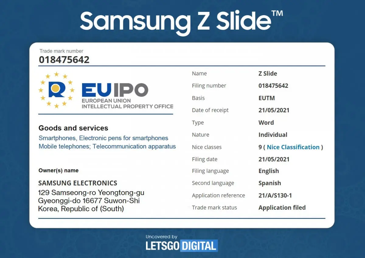 Samsung Z Slide Trademark European IP Office Samsung Z Slide Trademark European IP Office