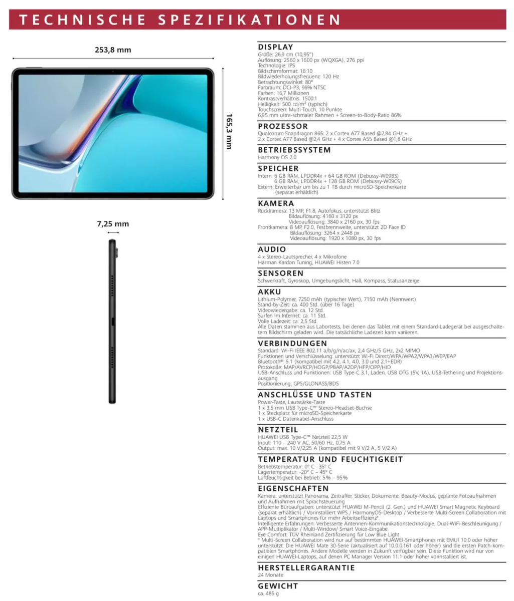 Huawei MatePad 11 Specs Huawei MatePad 11 Specs