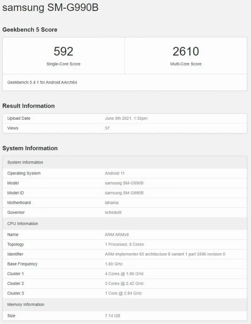 Samsung Galaxy S21 FE Geekbench Samsung Galaxy S21 FE Geekbench