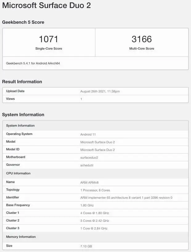 Microsoft Surface Duo 2 Geekbench Microsoft Surface Duo 2 Geekbench