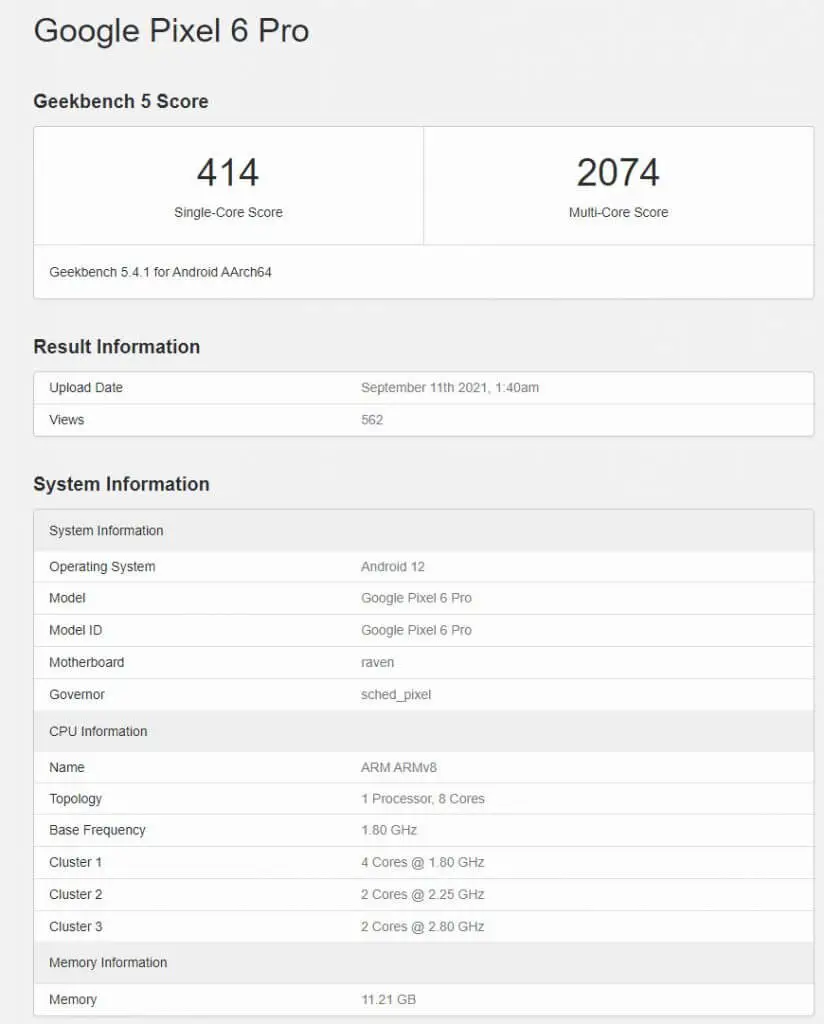 Google Pixel 6 Pro Tensor-Prozessor Geekbench Google Pixel 6 Pro Tensor-Prozessor Geekbench