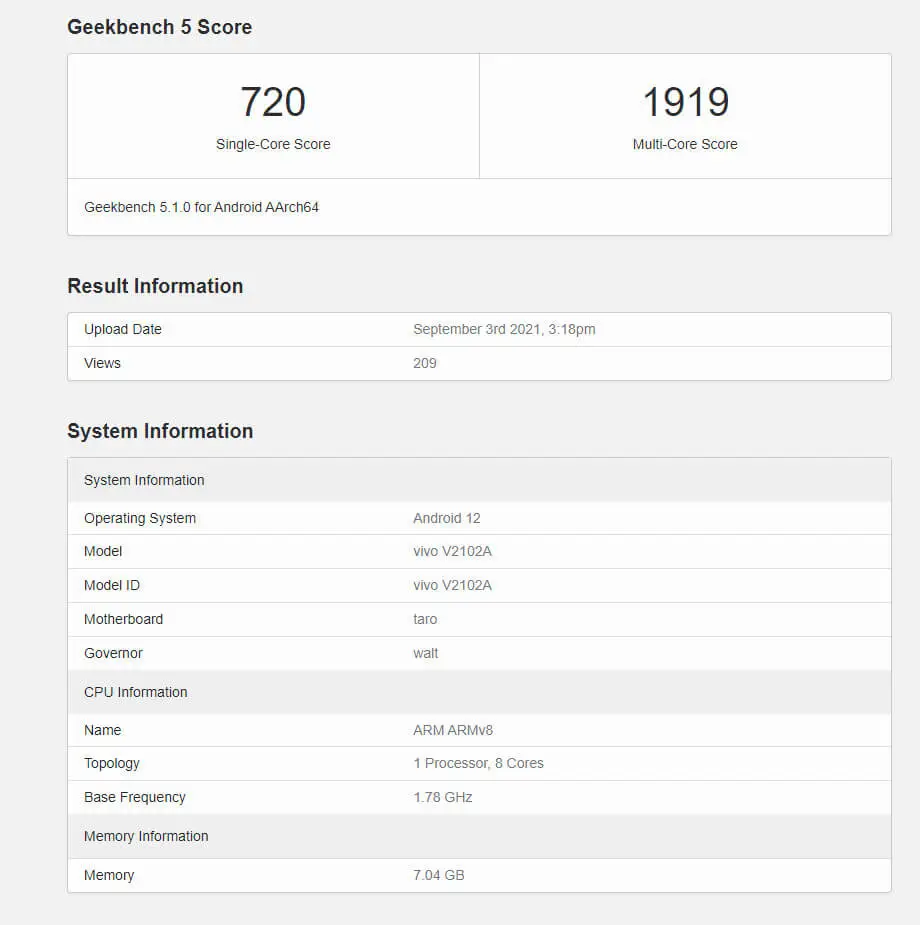 Qualcomm Snapdragon 898 Vivo V2102A Qualcomm Snapdragon 898 Vivo V2102A