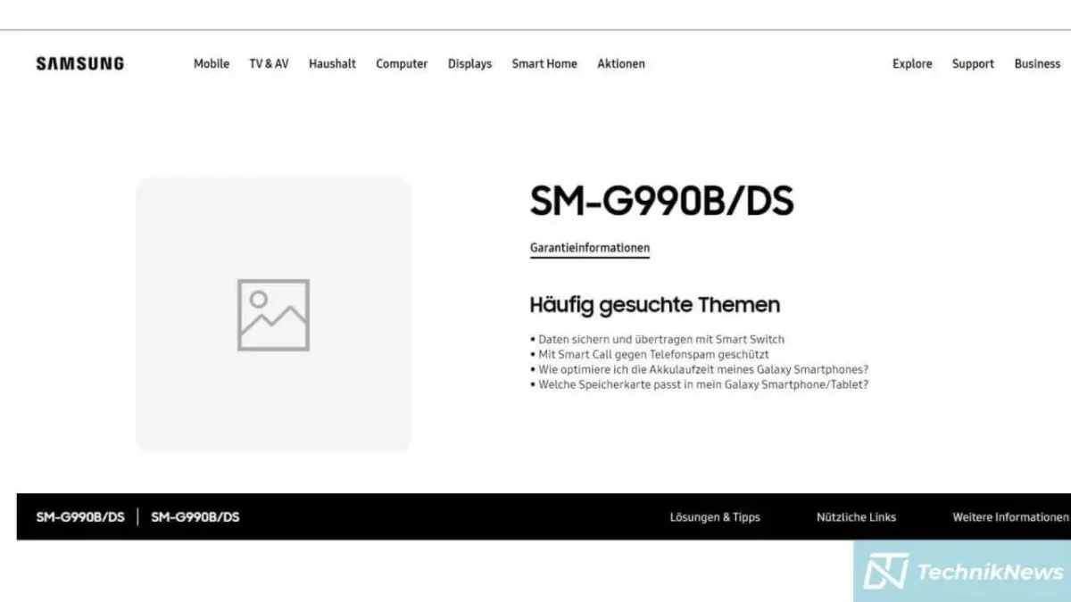 Samsung Galaxy S21 FE Support-Webseite deutsch