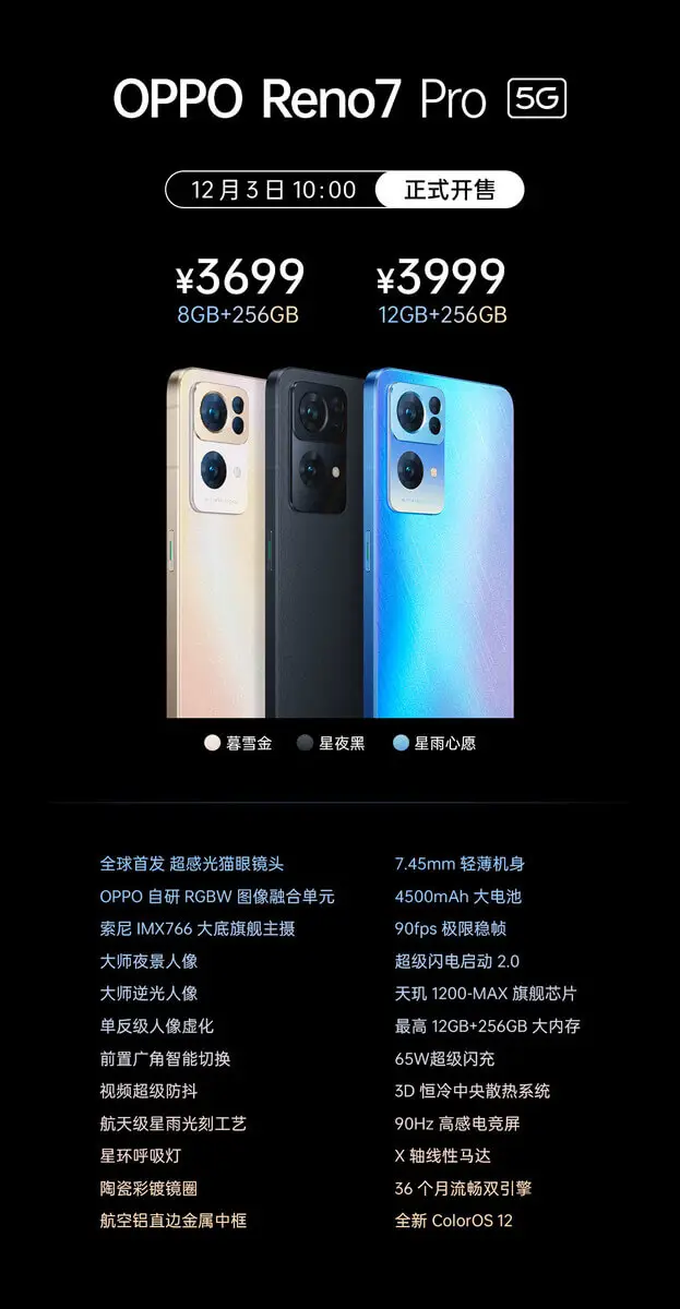 Oppo Reno 7 Pro Specs