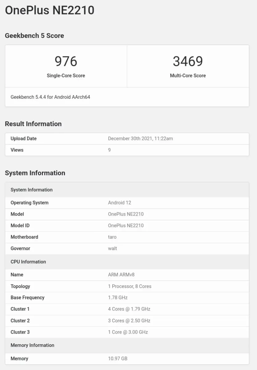 OnePlus 10 Pro Geekbench
