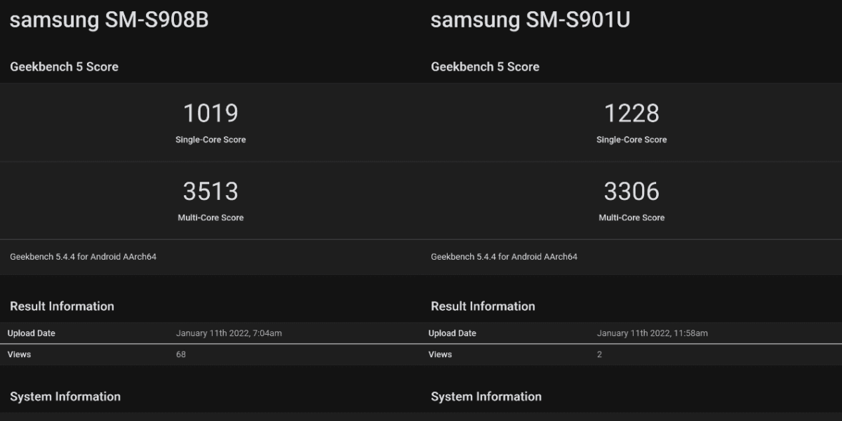 Samsung Exynos 2200 vs. Qualcomm Snapdragon 8 Gen 1 Geekbench