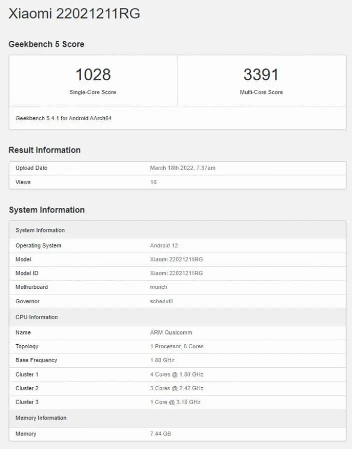 Poco F4 GeekBench Poco F4 GeekBench