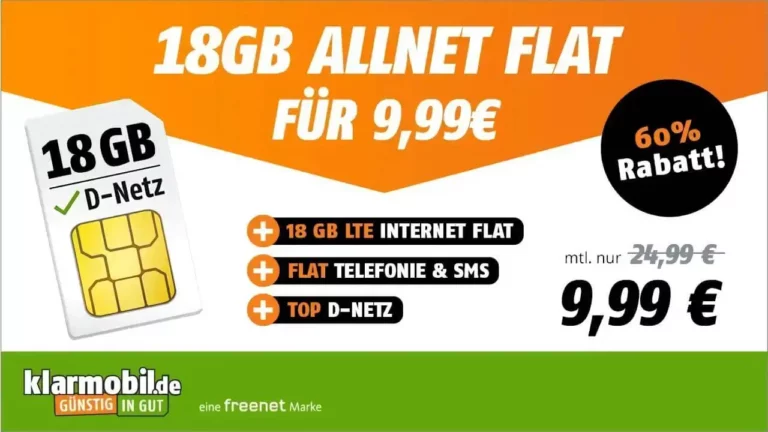 Klarmobil: 18 GB Datenvolumen & Allnet-Flat im Vodafone-Netz für 9,99 Euro im Monat