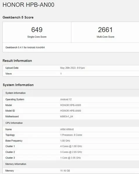 Honor 70 Pro+ GeekBench Honor 70 Pro+ GeekBench