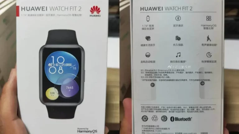 Huawei Watch Fit 2 mit Verpackung zeigt sich