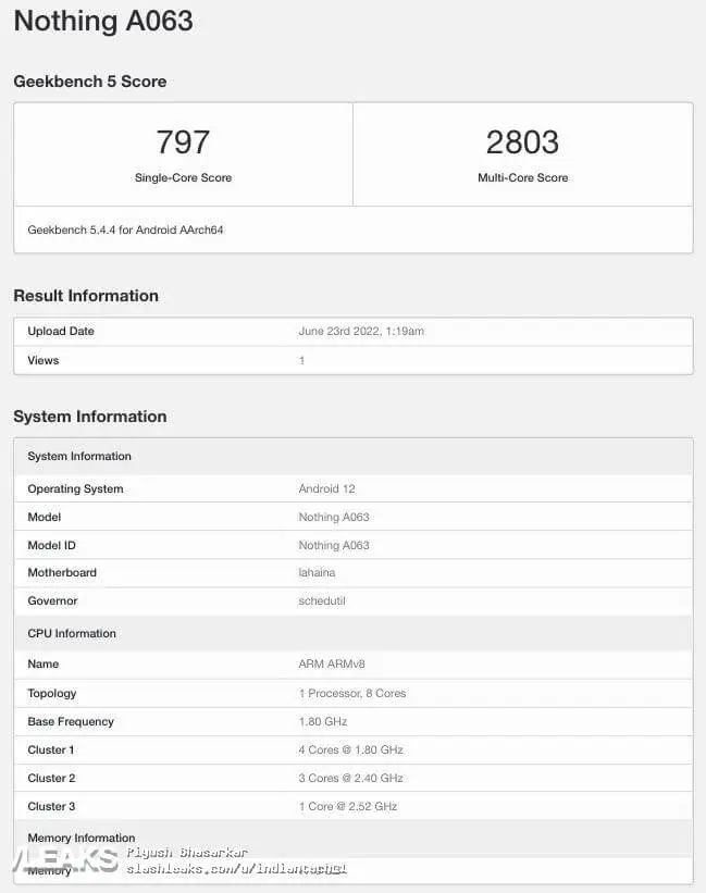 Nothing Phone (1) A063 GeekBench