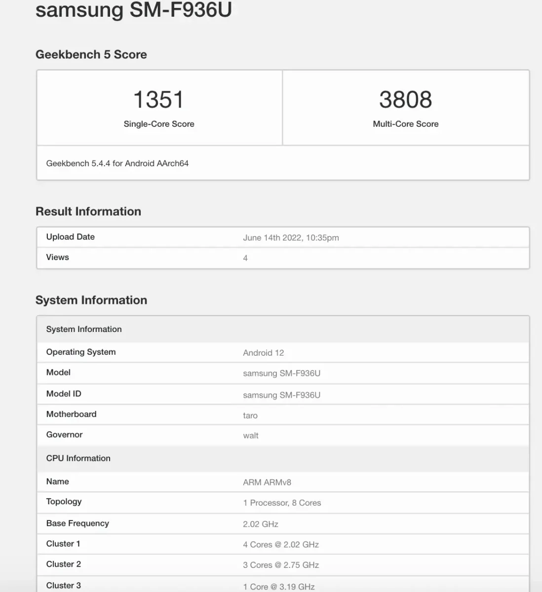 Samsung Galaxy Z Fold 4 GeekBench Samsung Galaxy Z Fold 4 GeekBench