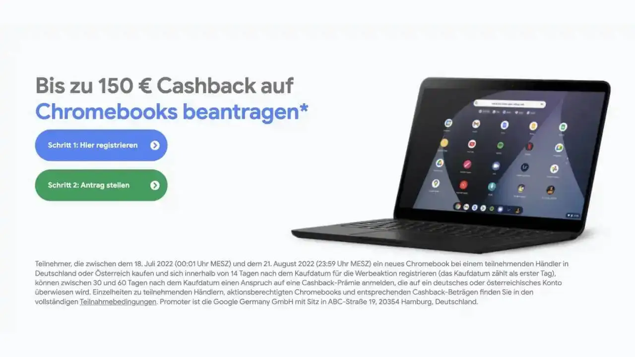 Chromebook 150 Euro Cashback-Aktion