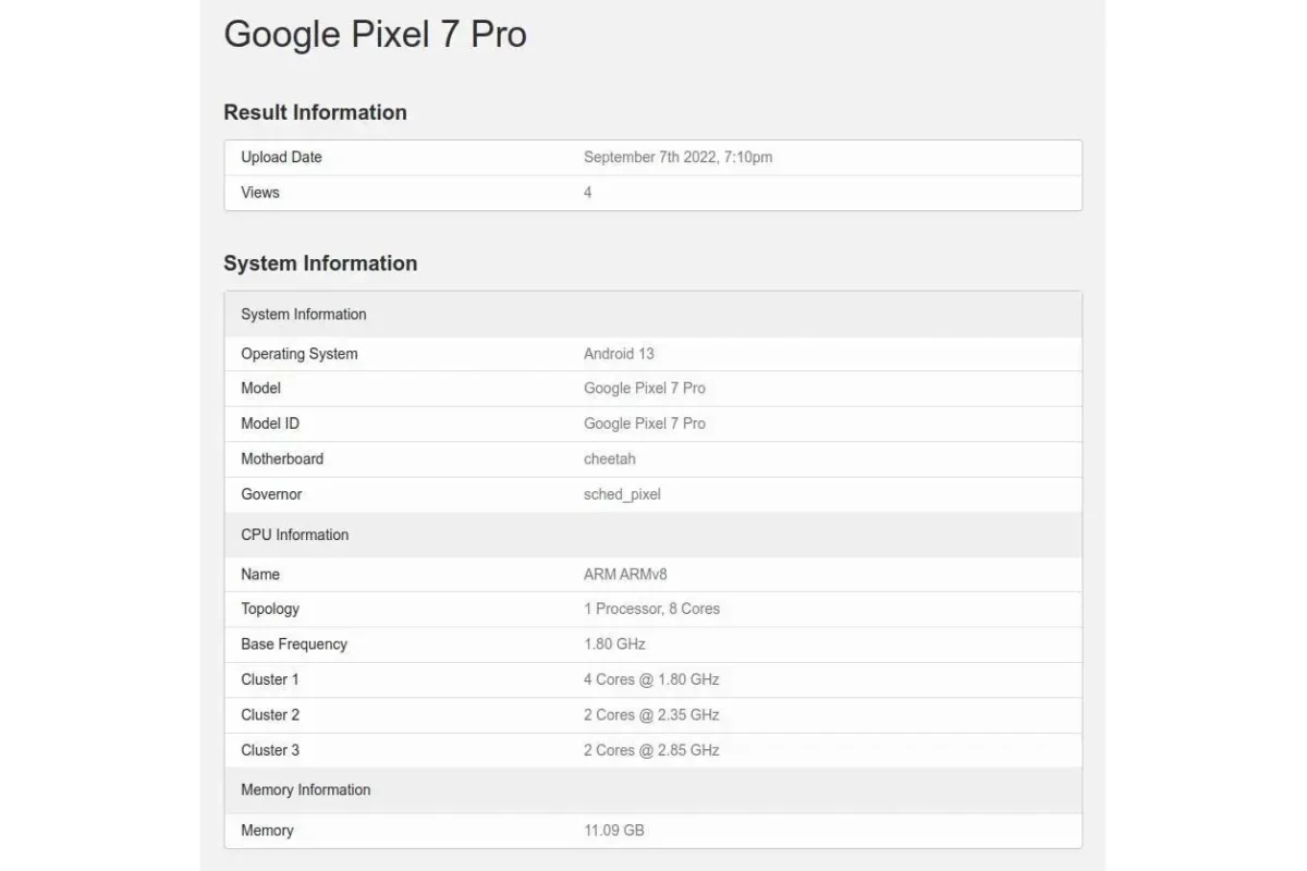 Google Pixel 7 Pro Benchmark