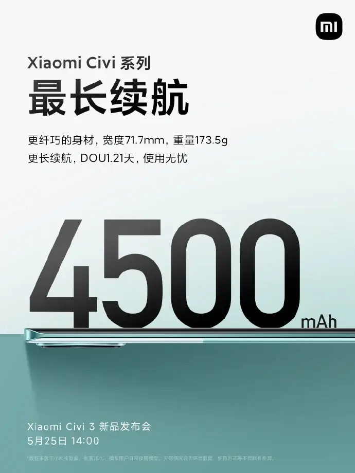 Xiaomi Civi 3 Battery Teaser