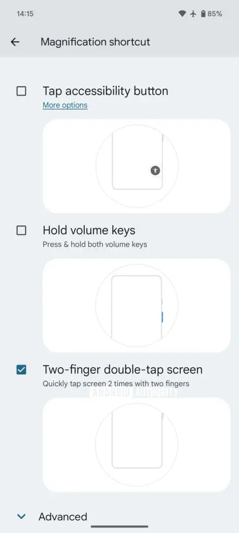 Android 15 double tap screen two fingers magnification Android 15 double tap screen two fingers magnification