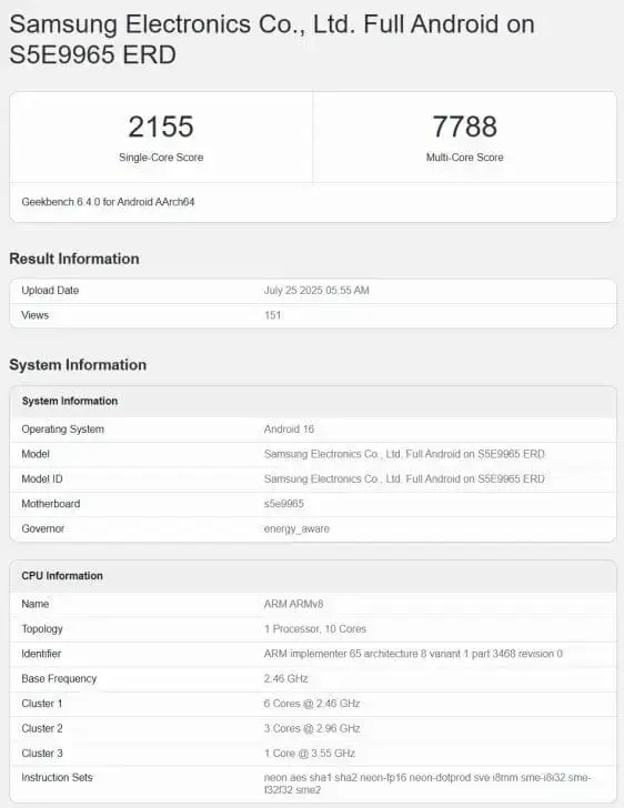 Samsung Exynos 2600 Geekbench Samsung Exynos 2600 Geekbench
