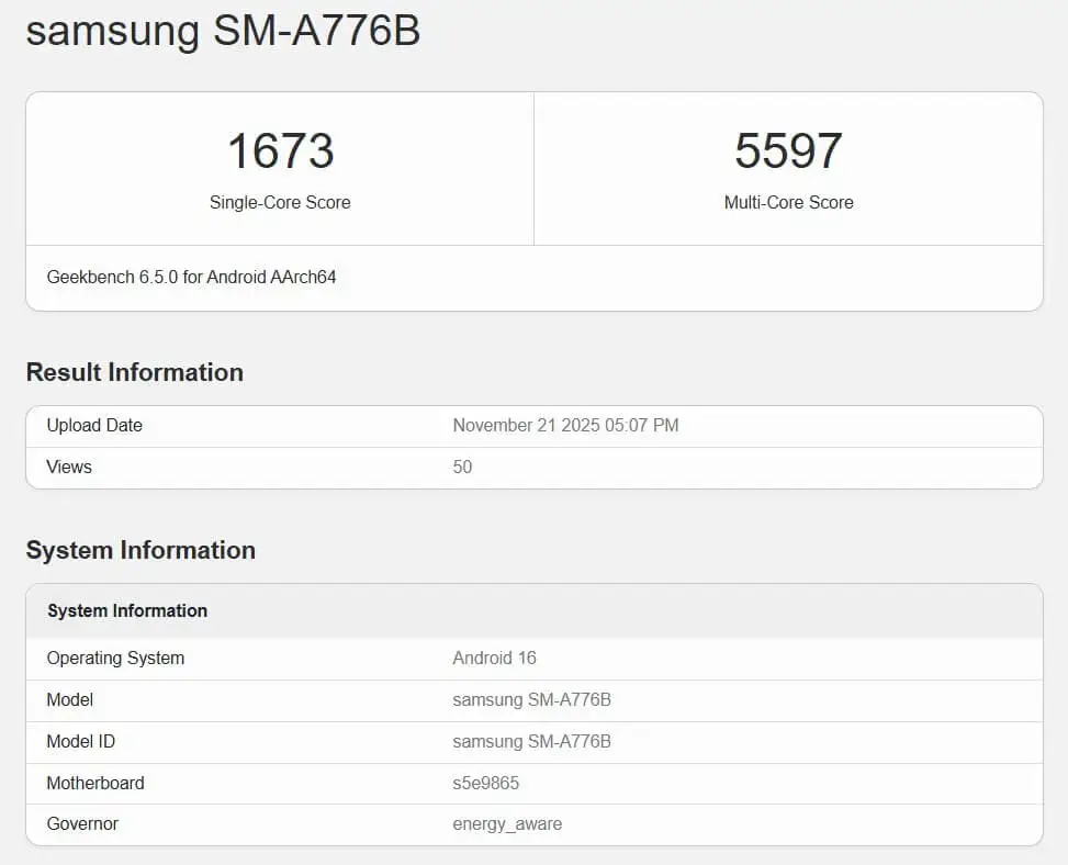 Samsung Galaxy A77 SM-A776B Geekbench
