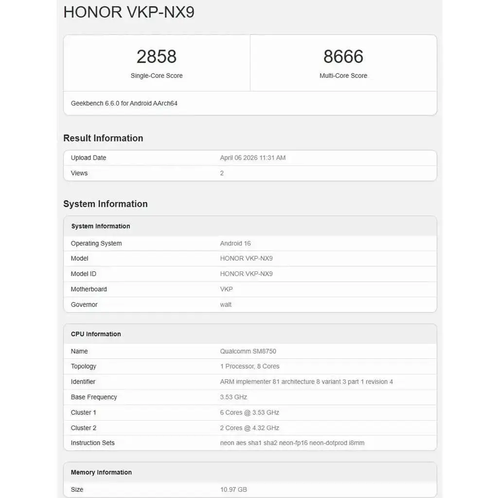Honor 600 Pro Geekbench Honor 600 Pro Geekbench