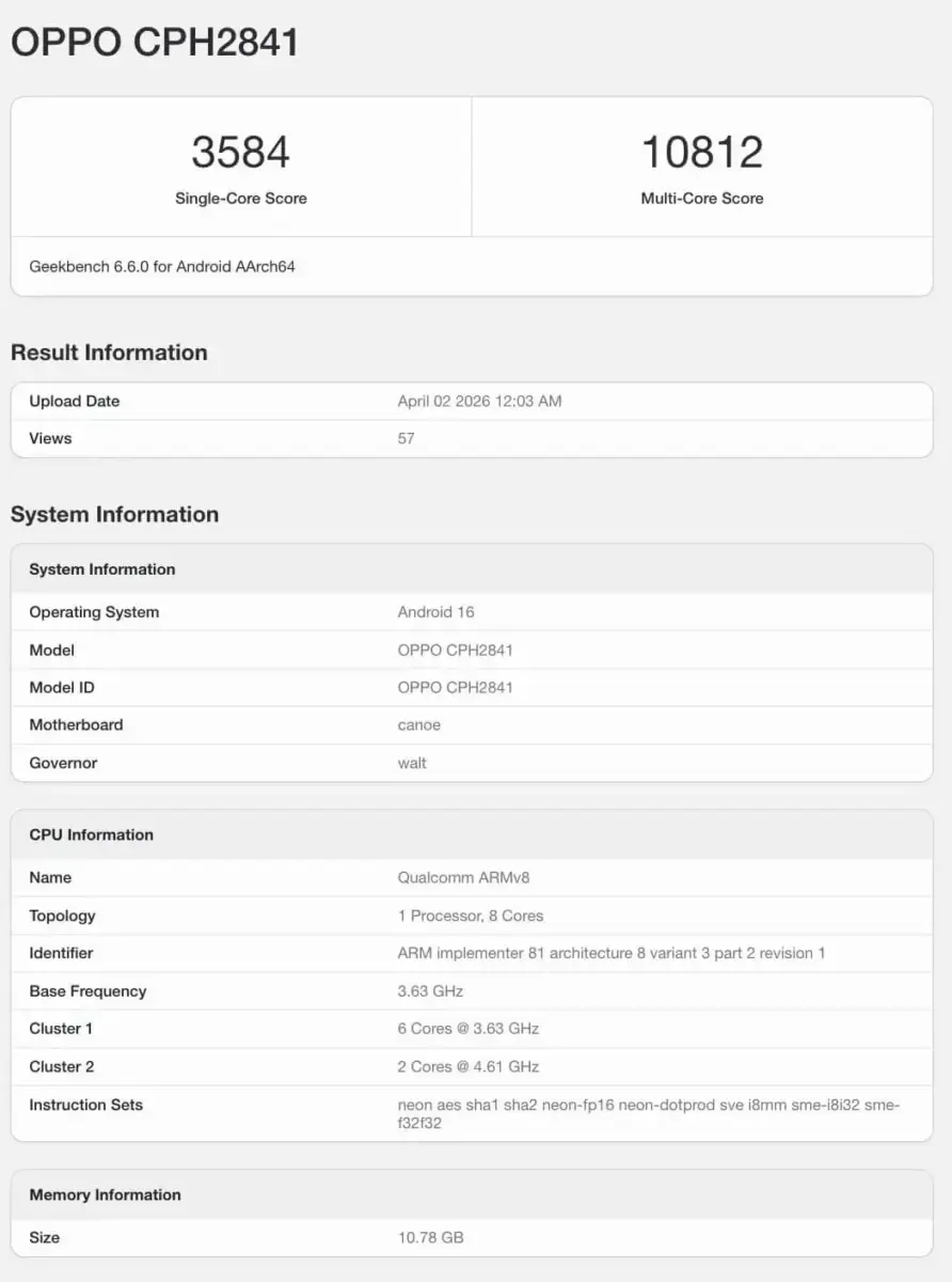 Oppo Find X9 Ultra Geekbench Oppo Find X9 Ultra Geekbench