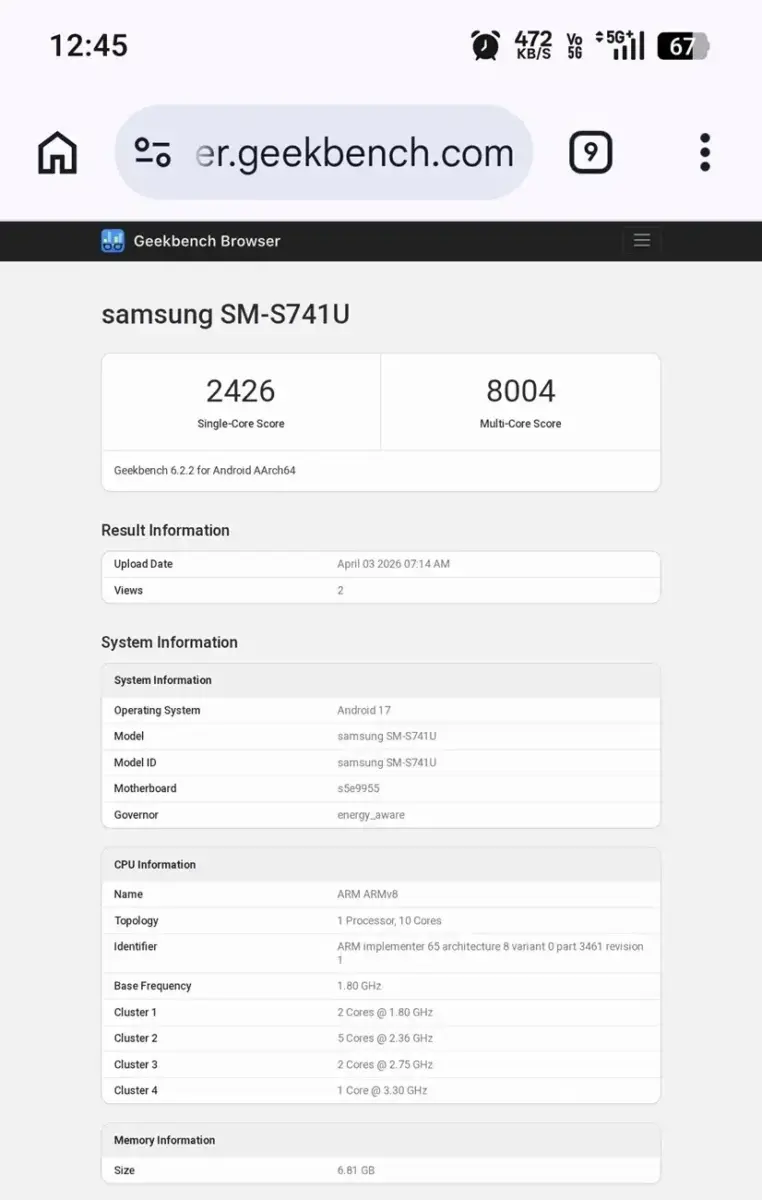 Samsung Galaxy S26 FE Geekbench Samsung Galaxy S26 FE Geekbench