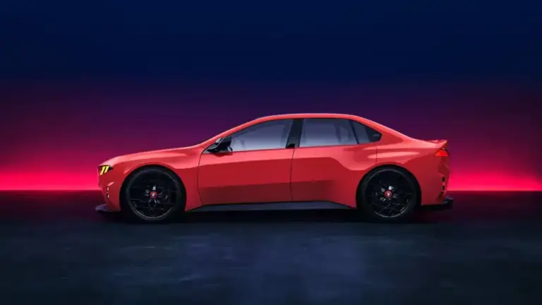 Seitensicht des roten BMW M Concept Neue Klasse