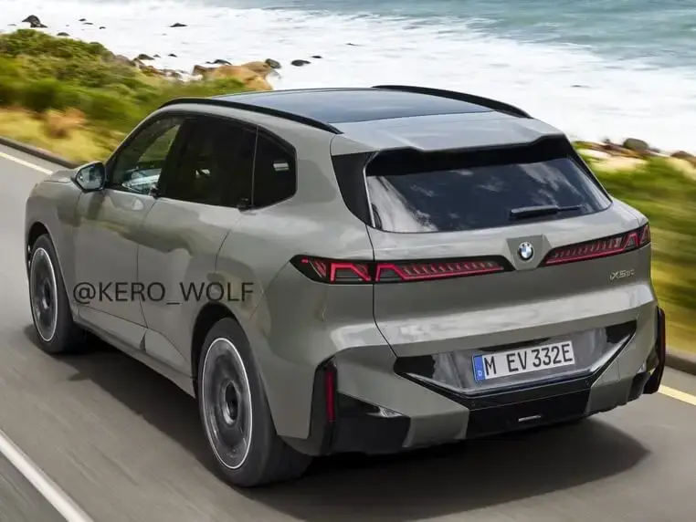 geleaktes Pressebild des elektrischen BMW iX5 in seitlicher Heckansicht geleaktes Pressebild des elektrischen BMW iX5 in seitlicher Heckansicht