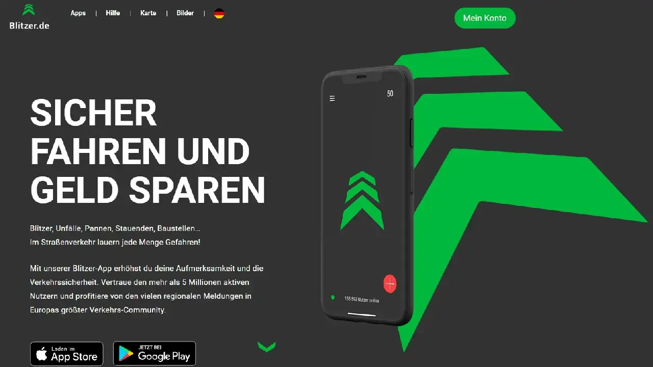 Screenshot der Blitzer.de Webseite