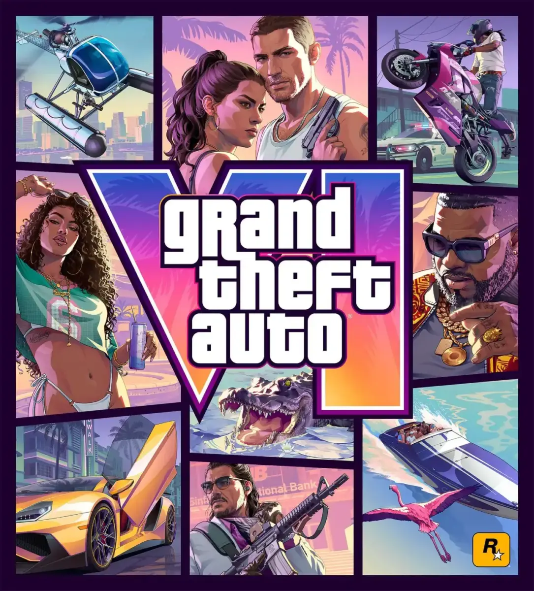 Cover-Art des Rockstar Games GTA 6, auch bekannt als Grand Theft Auto VI Cover-Art des Rockstar Games GTA 6, auch bekannt als Grand Theft Auto VI