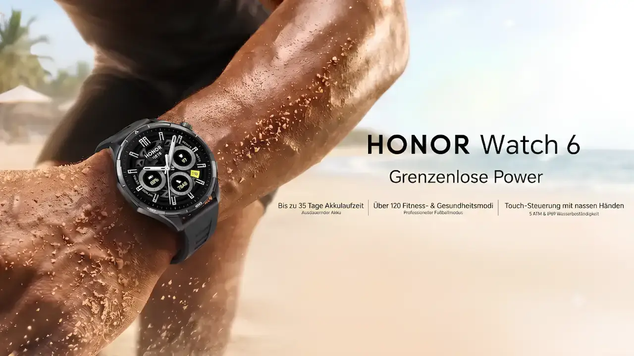 grenzenlose Power mit der Honor Watch 6 am Handgelenk eines Sportlers