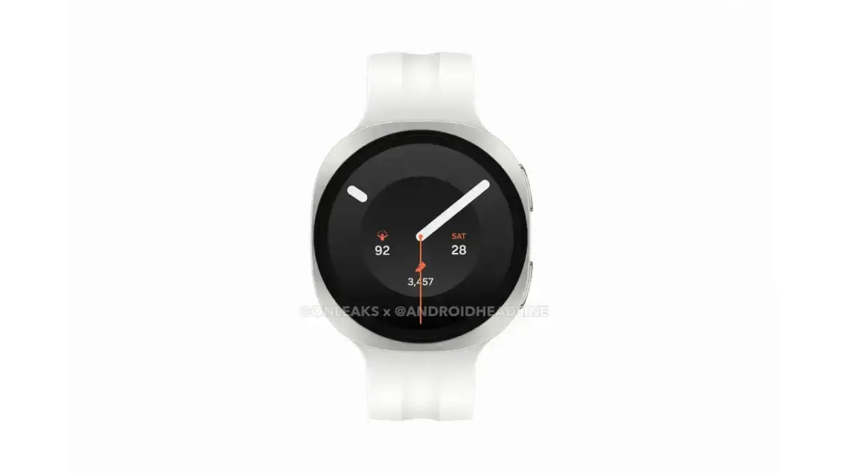 Renderbild der kommenden Samsung Galaxy Watch 9 in der Farbe Silber mit Blick auf das dunkle Zifferblatt Renderbild der kommenden Samsung Galaxy Watch 9 in der Farbe Silber mit Blick auf das dunkle Zifferblatt