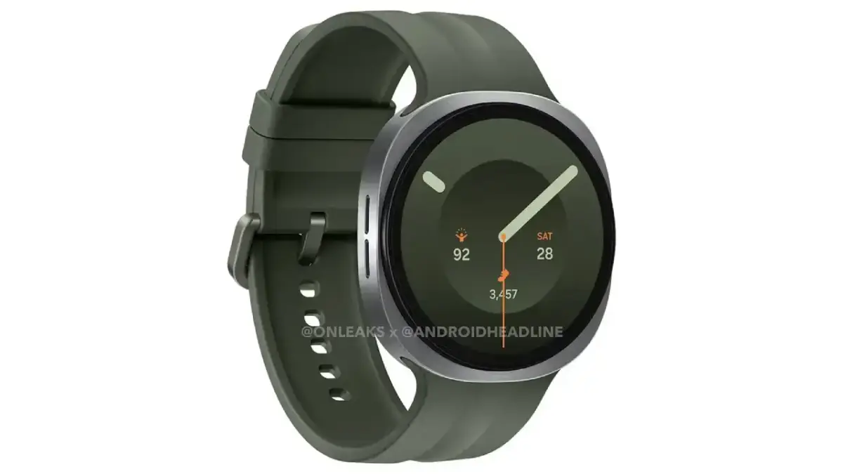 Renderbild der kommenden Samsung Galaxy Watch Ultra 2 in der Farbe Grün mit Blick auf das grüne Zifferblatt Renderbild der kommenden Samsung Galaxy Watch Ultra 2 in der Farbe Grün mit Blick auf das grüne Zifferblatt