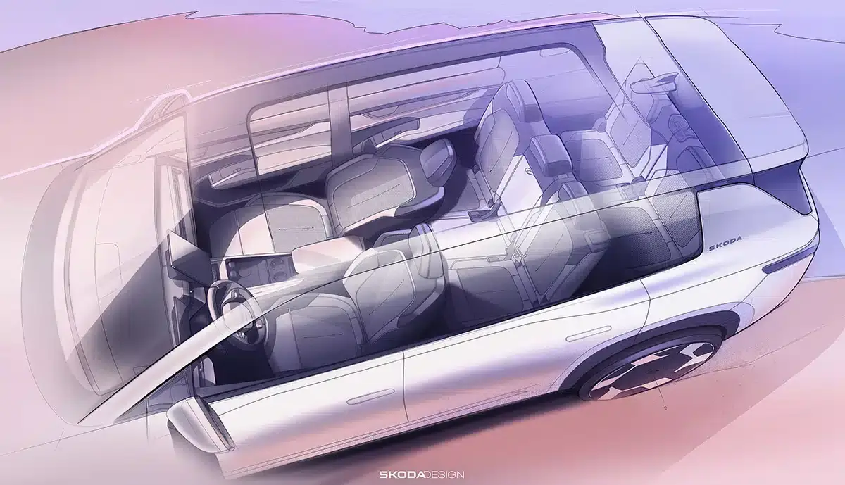 Design-Skizze des Innenraum des kommen Skoda PEAQ Design-Skizze des Innenraum des kommen Skoda PEAQ