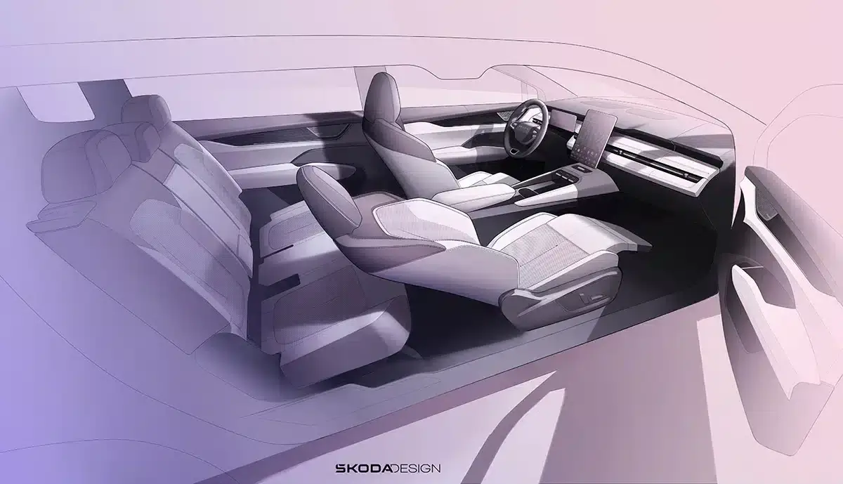 Design-Skizze des Innenraum des kommen Skoda PEAQ Design-Skizze des Innenraum des kommen Skoda PEAQ