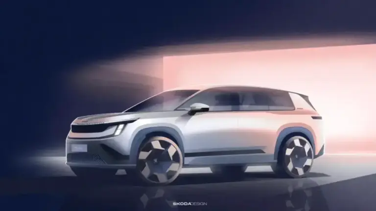 Design-Skizze der Vorderseite des kommen Skoda PEAQ