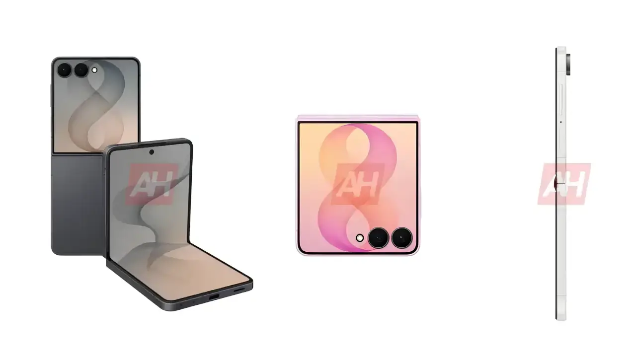 offizielle Renderbilder des kommenden Samsung Galaxy Z Flip 8 in 3 verschiedenen Blickwinkeln