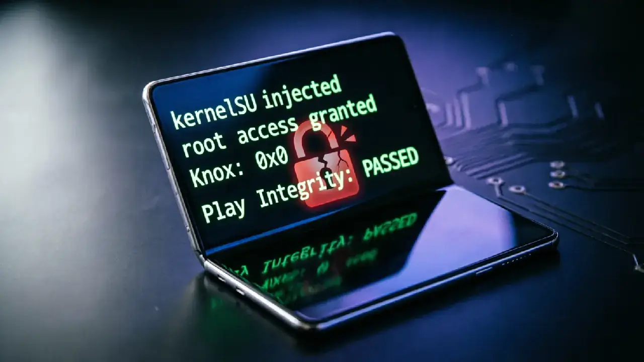 Galaxy Z Fold 7 mit Terminal-Overlay zeigt erfolgreichen Root-Zugriff via GhostLock-Exploit – Knox bleibt bei 0x0