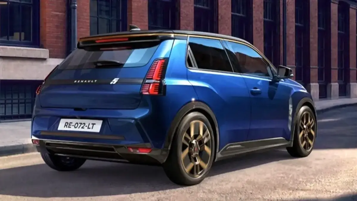 Heckansicht eines blauen 2026er Renault 5 E-Tech Williams Heckansicht eines blauen 2026er Renault 5 E-Tech Williams