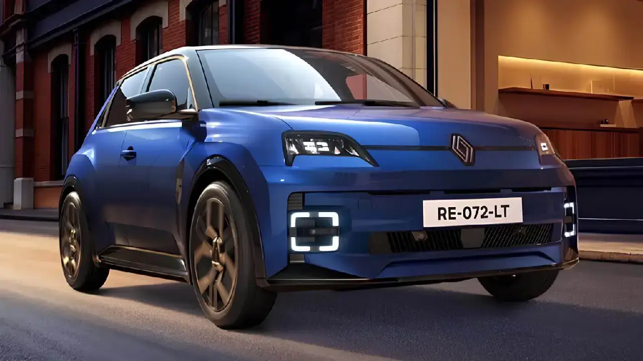 Frontansicht eines blauen 2026er Renault 5 E-Tech Williams