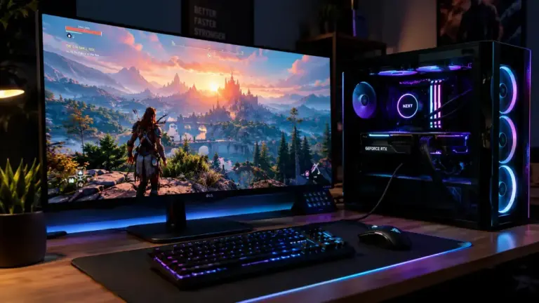 Cinematic Gaming-Setup mit Fantasy-Abenteuer