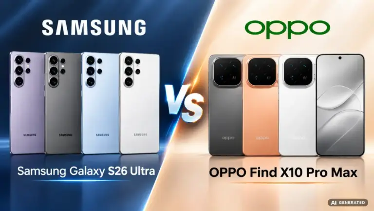 KI-generierte Darstellung Samsung Galaxy S26 Ultra gegen OPPO Find X10 Pro Max Vergleich
