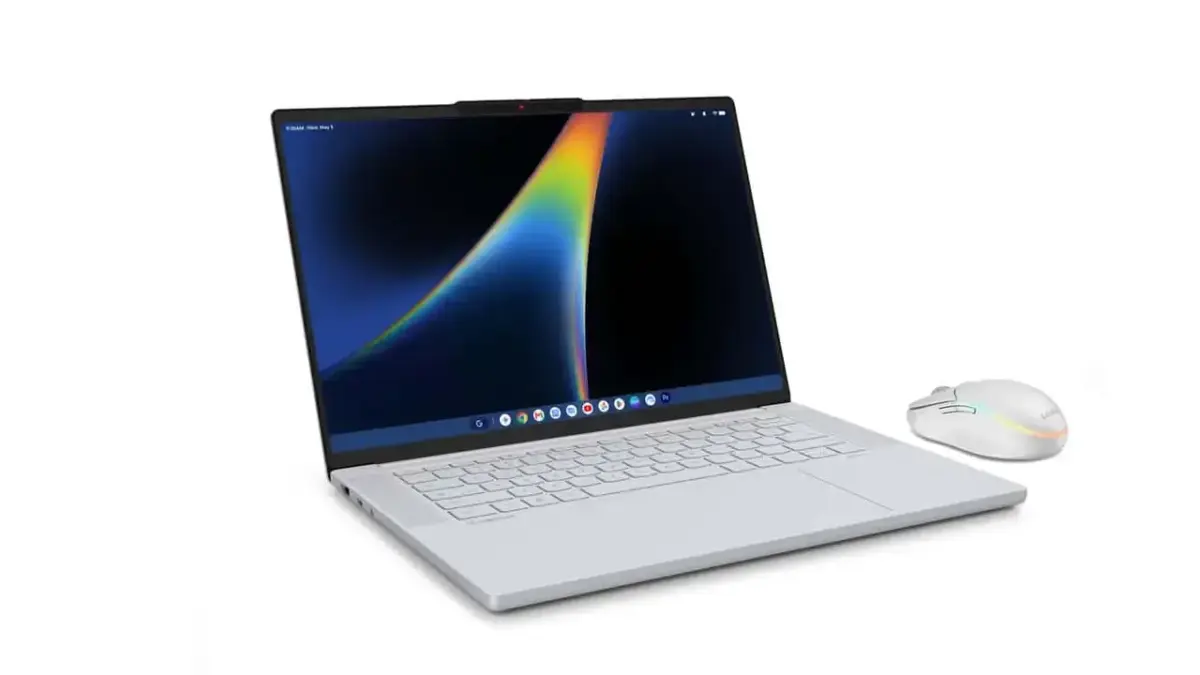 Lenovo Googlebook 15, die AI Mouse greift den mehrfarbigen Akzent des Laptops auf Lenovo Googlebook 15, die AI Mouse greift den mehrfarbigen Akzent des Laptops auf