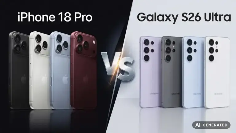 KI-generierte Darstellung Apple iPhone 18 Pro gegen Samsung Galaxy S26 Ultra Flaggschiff-Duell