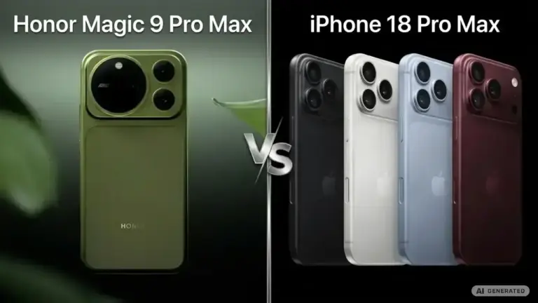 KI-generierte Darstellung Honor Magic 9 Pro Max gegen Apple iPhone 18 Pro Max Vergleich