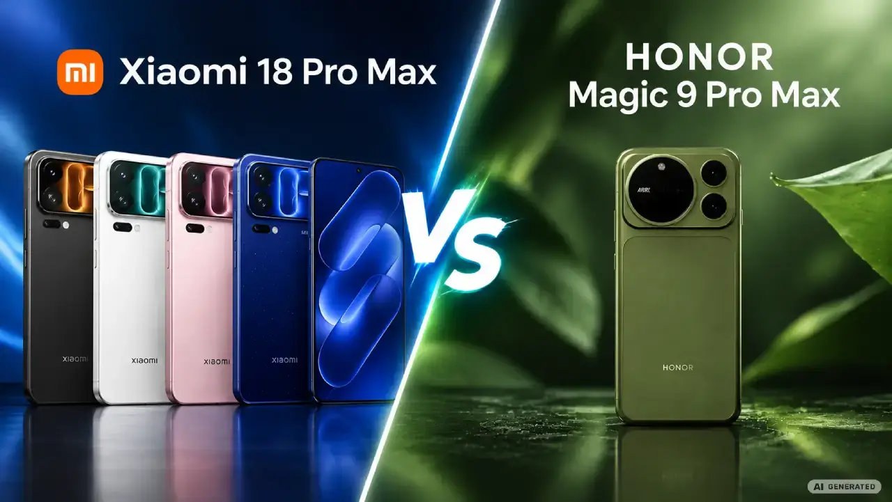 KI-generierte Darstellung Xiaomi 18 Pro Max gegen HONOR Magic 9 Pro Max Flaggschiff-Duell